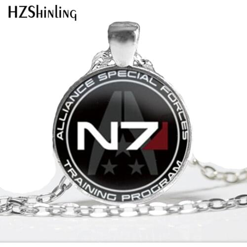 NS-00224 New Fashion Pendant Glass Cabochon Mass Effect Necklace Inspired N7 Jewelry Man Fashion Bronze Pendant Necklace HZ1