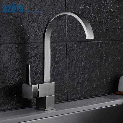 Azeta Brass Rotatable Kitchen Tap Brushed Nickel Single Hole Deck Mounted Hot & Cold Water Kitchen Faucet MK8824BN