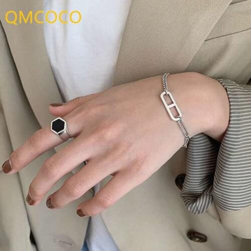 QMCOCO 925 Silver Contracted Geometry Bracelet Fashion Design Korea Style New INS Oval-Shape Bracelet For Woman Party Gifts