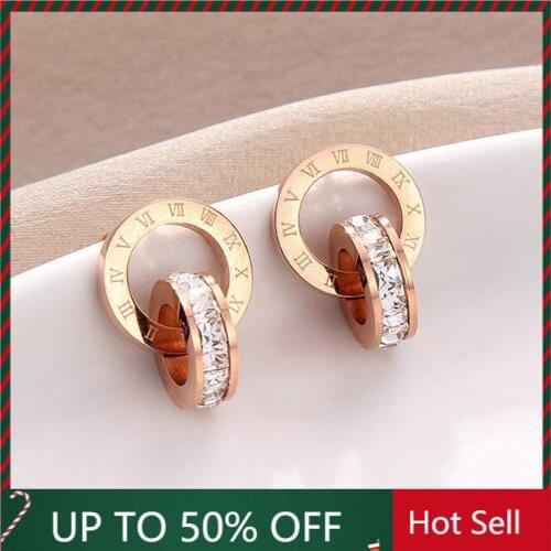Earrings 2021 Trend Rose Gold Titanium Steel Earrings Fashion Female Simple Female Roman Earrings for Women