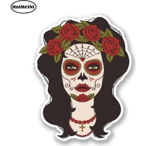 HotMeiNi 13cm x 10cm Sugar Skull Rose Lady Vinyl Sticker Laptop Travel Luggage AUTO MOTO CAR BIKE MOTORCYCLE TUNING Decal