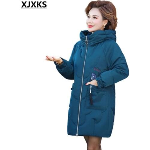 XJXKS Fashion hooded women winter long jacket 2021 new loose plus size high-end zipper coats women down jacket