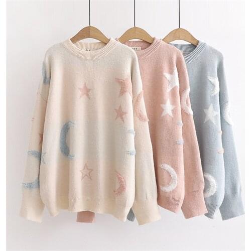Women Clothes 2020 Autumn and Winter Clothes Women Round Neck Star and Moon Pull Femme Pullover Women Sweater Women