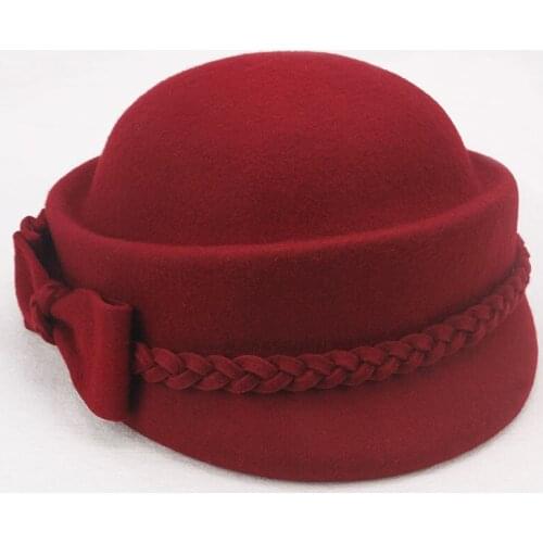 Lady Fedoras Wool Hat Female Woolen Dome Cap Girls Autumn Winter Fedoras Cap Students Leisure Woolen Elegant Adjust B8958