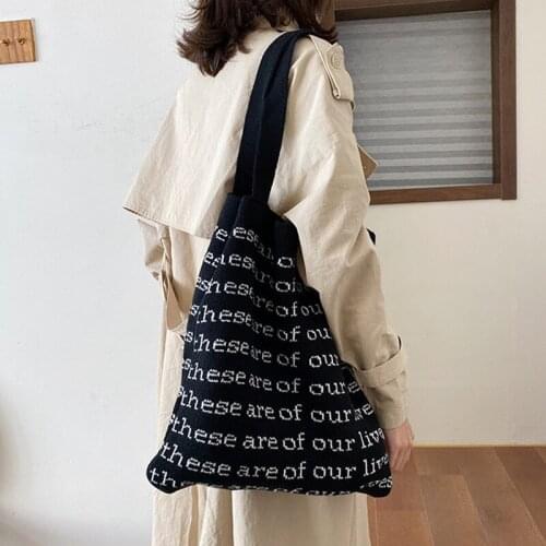 Women Tote Bag Autumn Winter Knitting Shoulder Bags Handbags Letter Casual Solid Hasp SOFT High-capacity Girls Bag Fashion