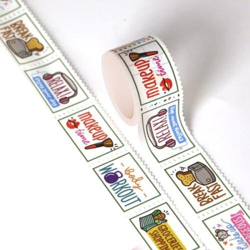 X1 roll 25mm x 3m stamp Daily schedule make up work out relax tape Kawaii DIY Adhesive Tape for Scrapbooking masking washi tape