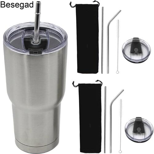 Behogar 1pcs Spill Proof Replacement Tumbler Lids 2pcs Stainless Steel Straws 1pcs Cleaning Brush 1pcs Pouch for Yeti