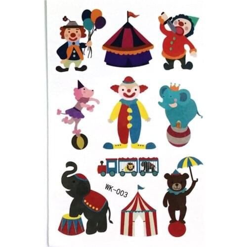 Waterproof Temporary Tattoo Circus Theme Hand Arm Art Sticker Fake Tattoos Kid Chaildre Gift 10pcs