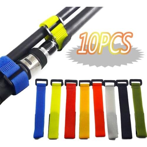 10pcs Reusable Fishing Rod Tie Holder Strap Suspenders Fastener Hook Loop Cord Ties Belt Fishing Tackle Accessories