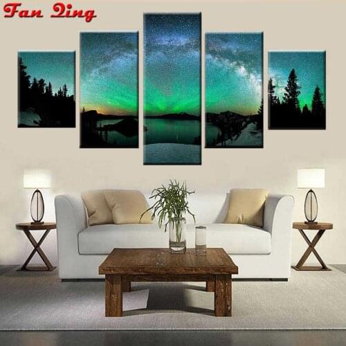 5Pcs Diy Diamond Painting Starry Sky Lake Landscape 5D Embroidery Full Square Round Rhinestone Mosaic Cross Stitch Home Decor