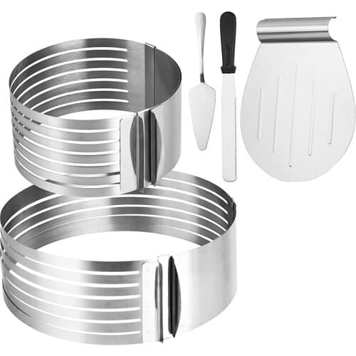5Pcs Circular Cutter Baking Tool Kit,Stainless Steel Cake Slicing Accessory Adjustable Cake Ring Cake Slicer Baking Tool