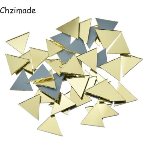 Chzimade 50Pcs Gold Color Self-Adhesive Glass Triangle Mirrors Mosaic Tiles Mini For Kitchen Bathroom DIY Handmade Home Decor