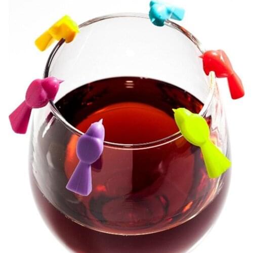 6PCS Silicone Bird Shape Tits Wine Glass Mark Wine Glass Recognizer Cup Distinguisher Color Random