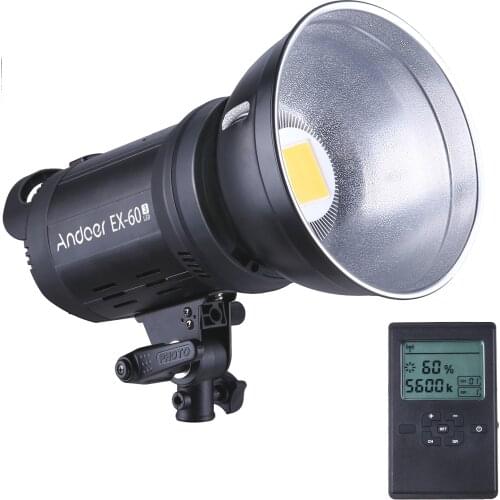 Andoer EX60III Photography LED Flash Light Strobe Light 60W 5600K CRI95 16 Channels Bowens Mount LCD Display Reflector Cover