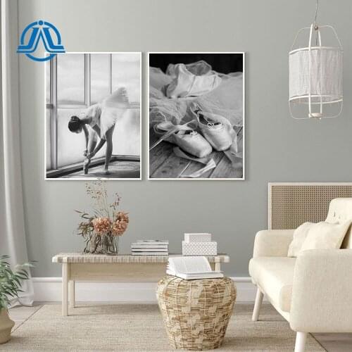 Ballet girl Wall Art Print Black And White Canvas Painting Ballet Shoes Poster Nordic Fashion Picture For Living Room Decoration