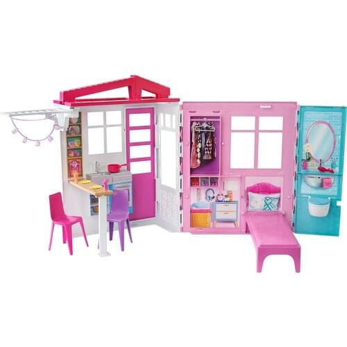 Barbie® Dollhouse, Portable 1-Story Playset with Pool and Accessories