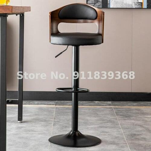 Bar Chair Lift Solid Wood Back High Stool Family Modern Simple Iron Bar Chair Bar Stool Front Desk Chair