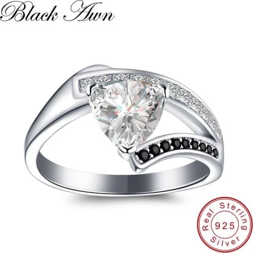 [BLACK AWN] Trendy 3.3g 925 Sterling Silver Fine Jewelry Black Spinel Rings for Women Bijoux Bague Girls Gift C333