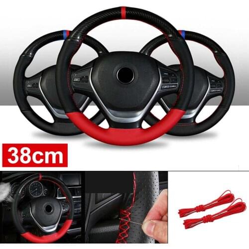 Car Steering Wheel Cover Anti Slip Microfiber Leather Steering Covers Suitable For 38cm Wheel Carbon Fiber DIY Car Decoration