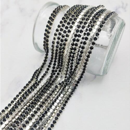 Black 10Yards DIY Rhinestone Chain Dense Silver bottom sewing Rhinestones for clothing Art Decoration