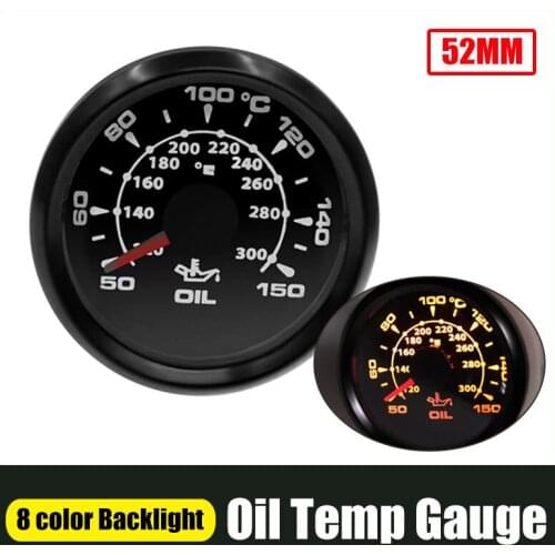 52mm Oil Temperature Gauge 0~150 Celsius Degree Display with 8 Color Backlight For Marine Boat Car Truck 12V 24V