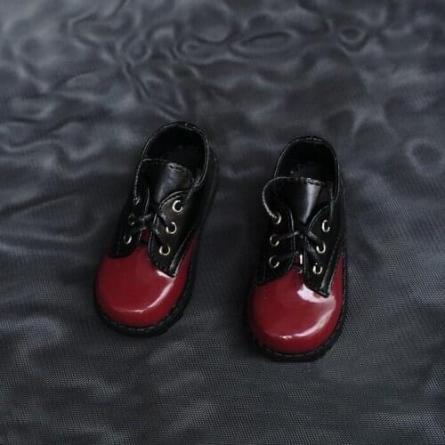 N01-X047 children handmade toy 1/3 1/4 Doll Accessories BJD/SD doll red black lace-up student shoes 1pair
