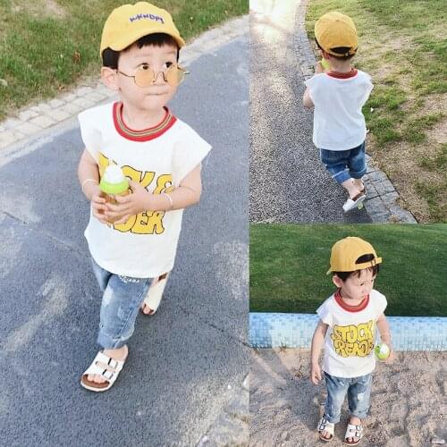 Childrens Clothing Boys Casual Vest T Shirt Kids Cotton Letter Print Tee Shirt Baby Clothes Child O-neck Wild Top Tees for Boys