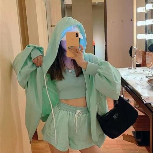 Loungewear Women 3 Pieces Summer Sleepwear Ensembles De Pyjama Nightgown Suits with Shorts Home Wear Roomware 2020