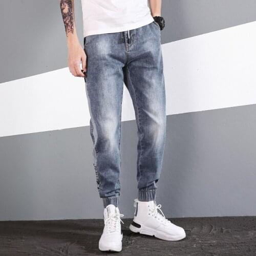 New fashion man side stripes loose fit casual jeans mens leisure joggers denim trousers
