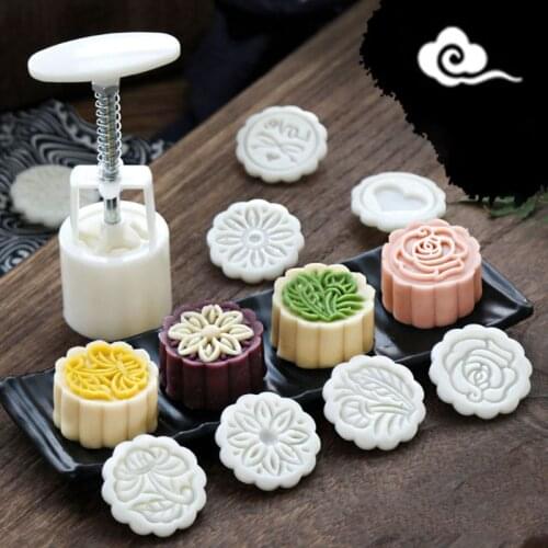 100g Mooncake Mold 10pcs Stamps Barrel Hand Press Moon Cake Pastry Mould DIY Bakware Baking Tool for Mid-autumn Festival