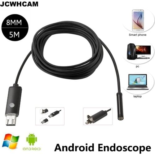 JCWHCAM 2 IN 1 2MP 8mm HD720P Android OTG USB Endoscope Camera 5M Cable Flexible Snake USB Android Phone Borescope Camera