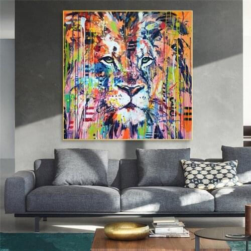 Graffiti Animal Art Giraffe Lion Oil Painting on Canvas Wall Art Posters Prints Wall Pictures for Living Room Home Wall Cuadros