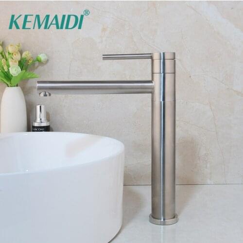 KEMAIDI Tall Bathroom Faucet Basin Sink Nickel Brushed Tap Hot Cold Water Mixer Tap Deck Mounted Bathroom Faucet