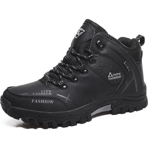 Big Size 47 Sneakers Men Hiking Shoes Winter Warm Wear-Resistant Thick Sole Snow Boots High Top PU Leather Sports Trekking Shoes