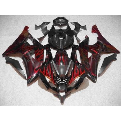 Injection Mold Fairing kit for YAMAHA YZFR6 08 09 10 12 14 15 YZF R6 2008 2015 YZF600 Red flames black Fairings Set+7gifts YD07
