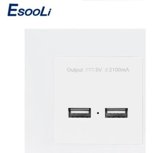 Esooli Wall PC Panel UK Standard Wall Power Socket Electrical Outlet Dual USB Smart Charging Port 5V 2A Output