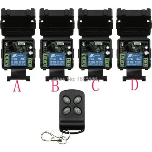 New DC12V 1CH RF wireless remote control switch system 1 transmitter & 4 receiver relay smart house z-wave /Garage Doors /lamp