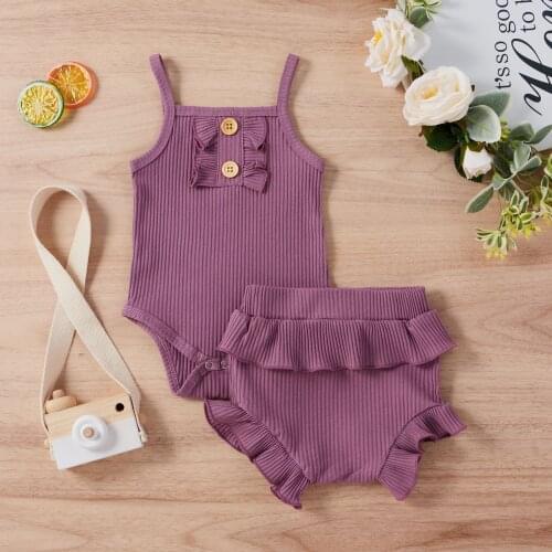 Newborn Infant Baby Girl Sleeveless Solid Romper Bodysuit+Ruffles Shorts Outfits Set newborn baby fly sleeve solid clothes suits