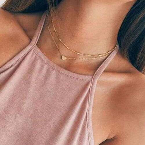 Simple Trendy Copper Beads Chains Love Heart Pendant Choker Necklace for Women Geometric Clavicle Necklace Jewelry Kolye YN1468