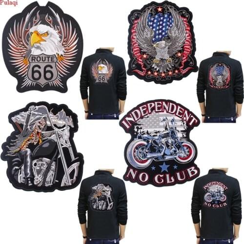 Pulaqi Big Rock Skull Patch Motorcycle Embroidered Iron On Patches For Clothing Stripes Big Eagle Patch For Jacket Clothes Badge