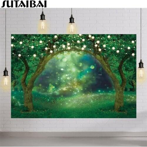 Fairy Tale Wonderland Party Background Jungle Forest Trees Grassland Glitter Bokeh Wedding Decoration Backdrop Photography Vinyl