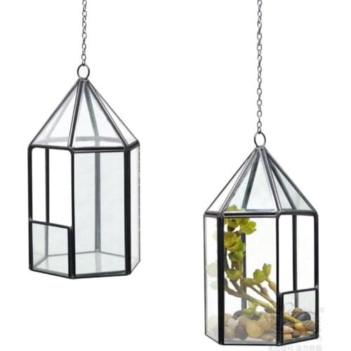 House Shape Close Glass Geometric Terrarium Succulent Fern Moss Air Plants Hanging Planter Flower Pot Box Container with