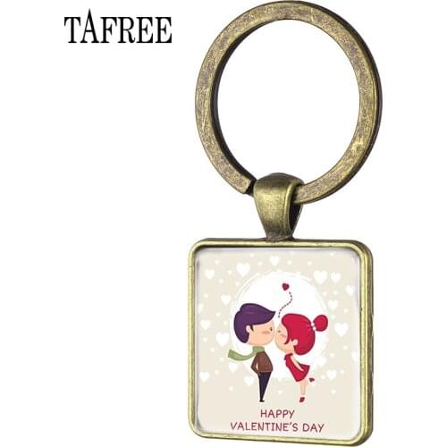 TAFREE Fashion Square Keychain Lovers Key Holder Bag Car Hang Jewelry Girl Key Ring Women Keychain Valentines Day present FQ802