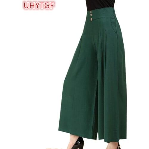 UHYTGF 2018 Cotton and linen Female high Waist Trousers Summer thin Wide leg Pants Womens Plus size Loose black pants Women 227