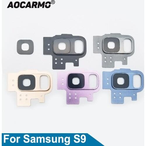 Aocarmo Rear Back Camera Lens Glass Cover With Metal Ring Frame Adhesive For Samsung Galaxy S9 G9600 Replacement
