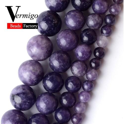 Natural Stone Purple Mica Lepidolite Bedas for Jewelry Making 4 6 8 10 12mm Round Loose Spacer Beads Diy Necklace Bracelet 15"