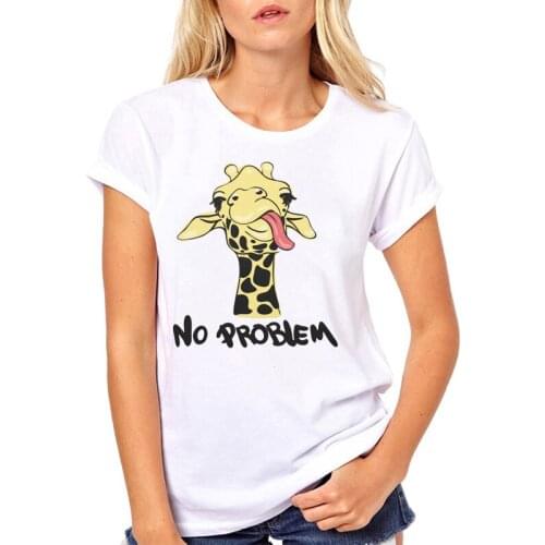 Women Clothes No Problem Giraffe Funny Cartoon Printed Summer Fashion Ladies Woman Harajuku Top Tee Shirt T Female T-shirt