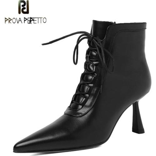 Cowhide Pointed High-heeled Short Boots Womens Stiletto Heel Autumn 2021 New Temperament White Lace-up Side Zipper Short Boots