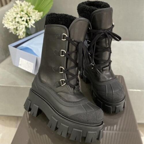 Platform Boots Women Leather Shoes Woman Warm Flat Casual Women Shoes Fashion Lace Up New Zapatos De Mujer Fashion Boots 2020