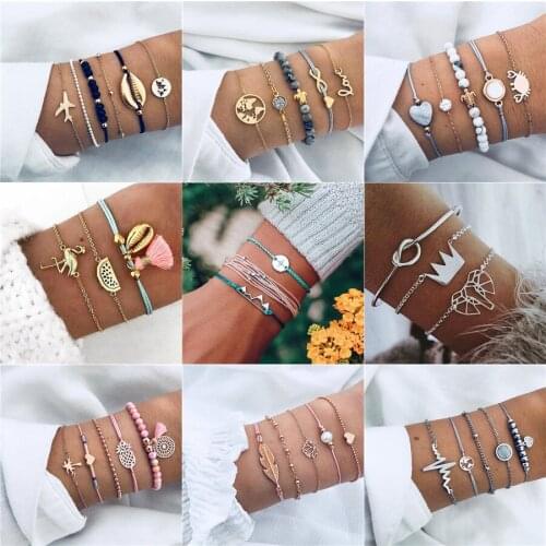 Bohemian Classic Multilayer Mix Beads Tassel Crowm Bracelets for Women Flamingo Flower Pineapple Animal Shape Women Jewelry